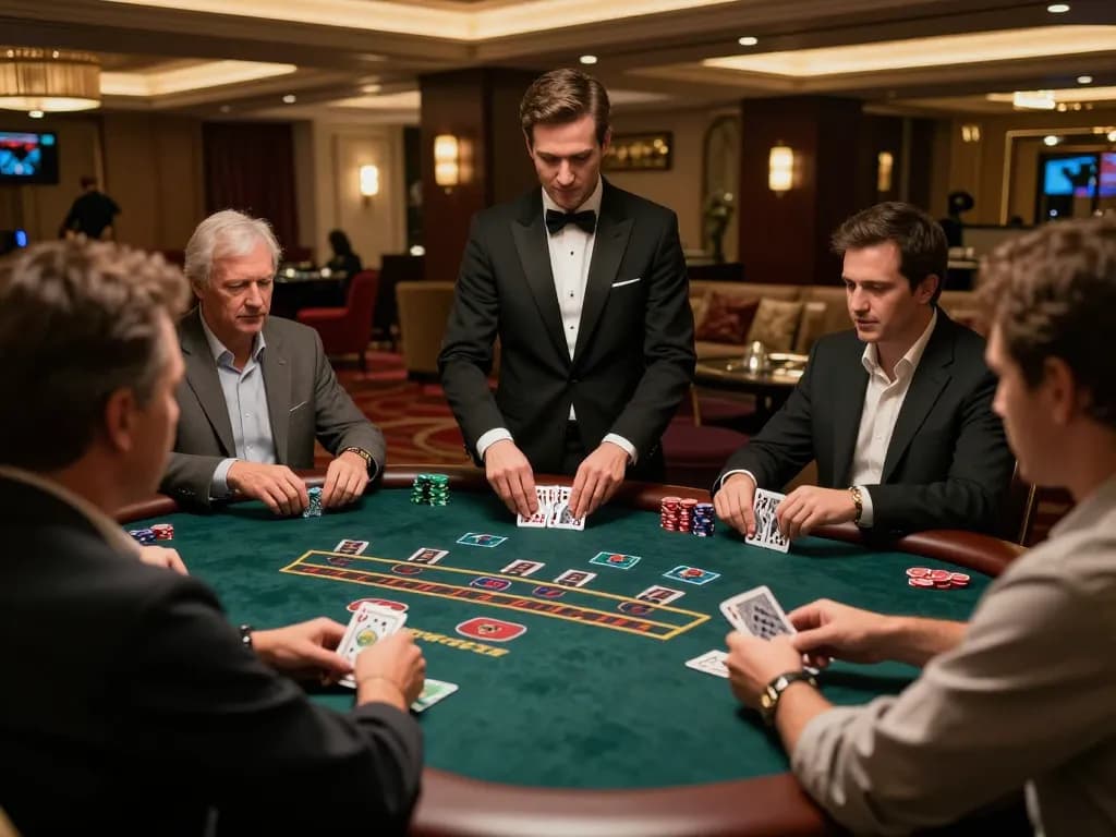 Engaged players strategizing at the blackjack table on Trang chủ Da88 in a luxury casino atmosphere