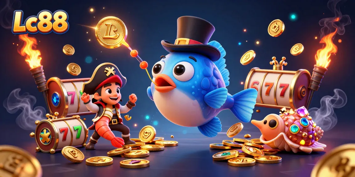 Experience the excitement at Lc88 with a vibrant 3D underwater casino scene full of gold and adventure.