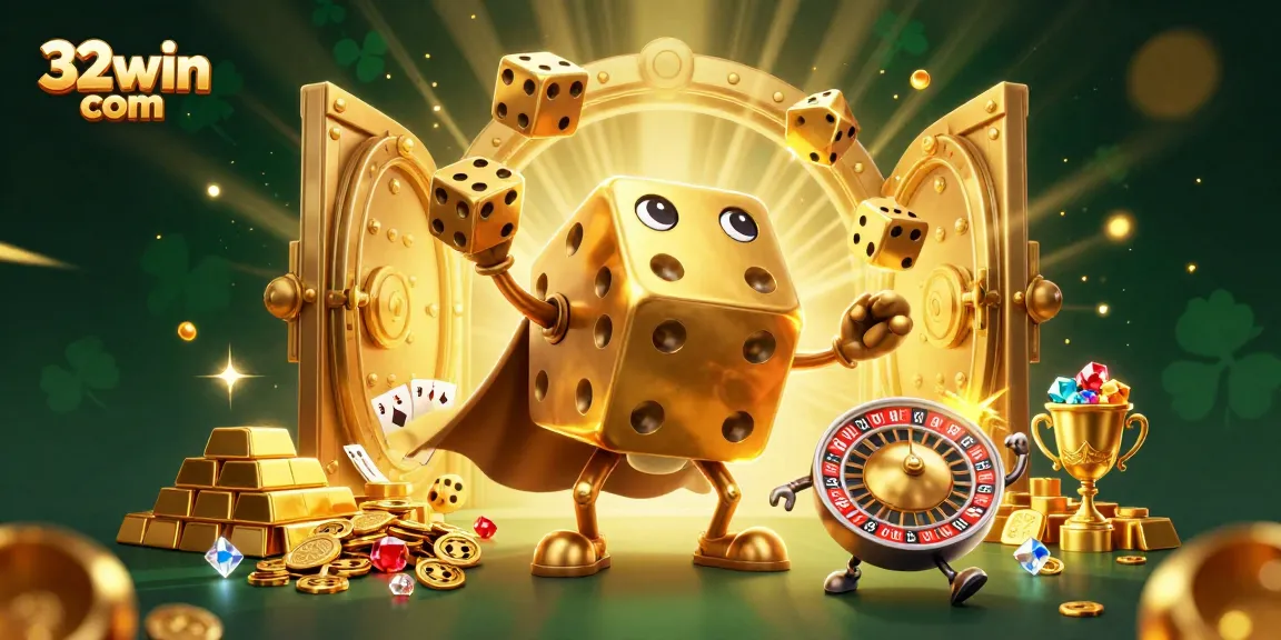 Experience the thrill of winning with 32win com's 3D casino illustration featuring vibrant game elements.