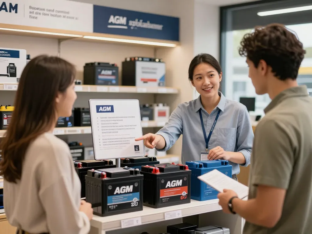 AGM-batterij presentatie met klantondersteuning in een e-commerce omgeving