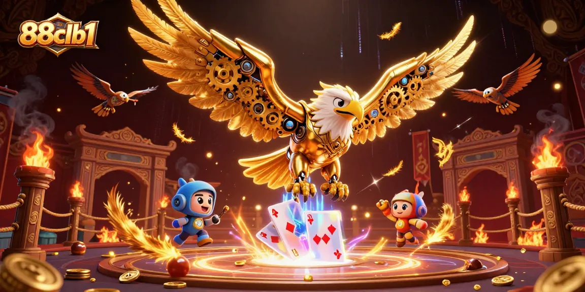 Engage with thrilling gameplay at 88clb1 featuring a golden eagle diving through playing cards.