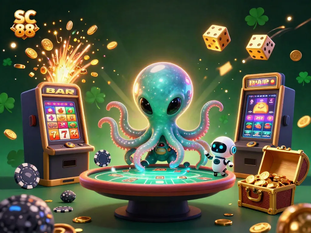 Engage in exciting casino play at SC 88 with a vibrant alien octopus and dynamic holographic games!