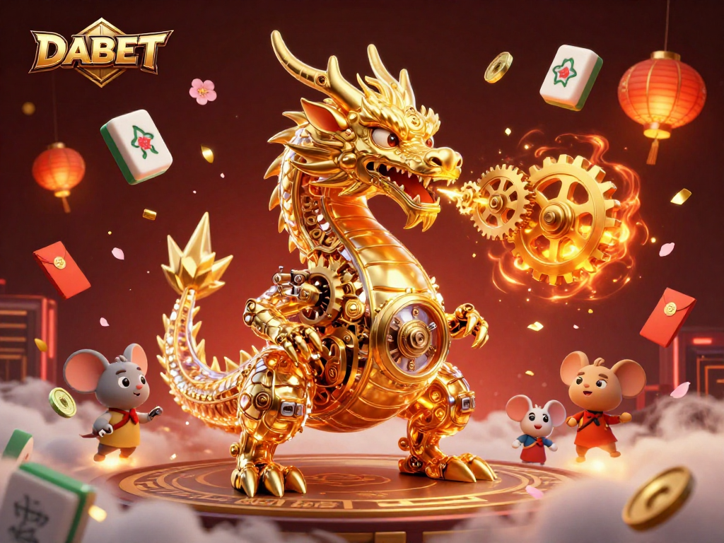 DABET showcases an engaging 3D dragon and festive elements for online gambling excitement