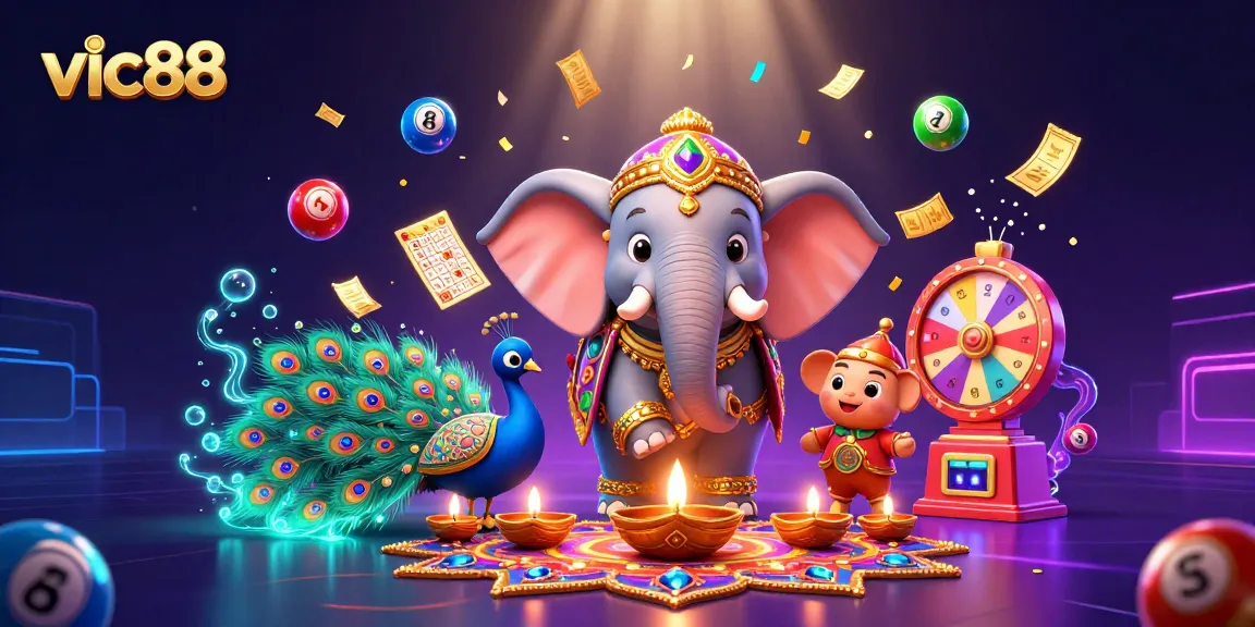 Engage in thrilling lottery action with vic88 as vibrant characters and dynamic elements fill the scene.