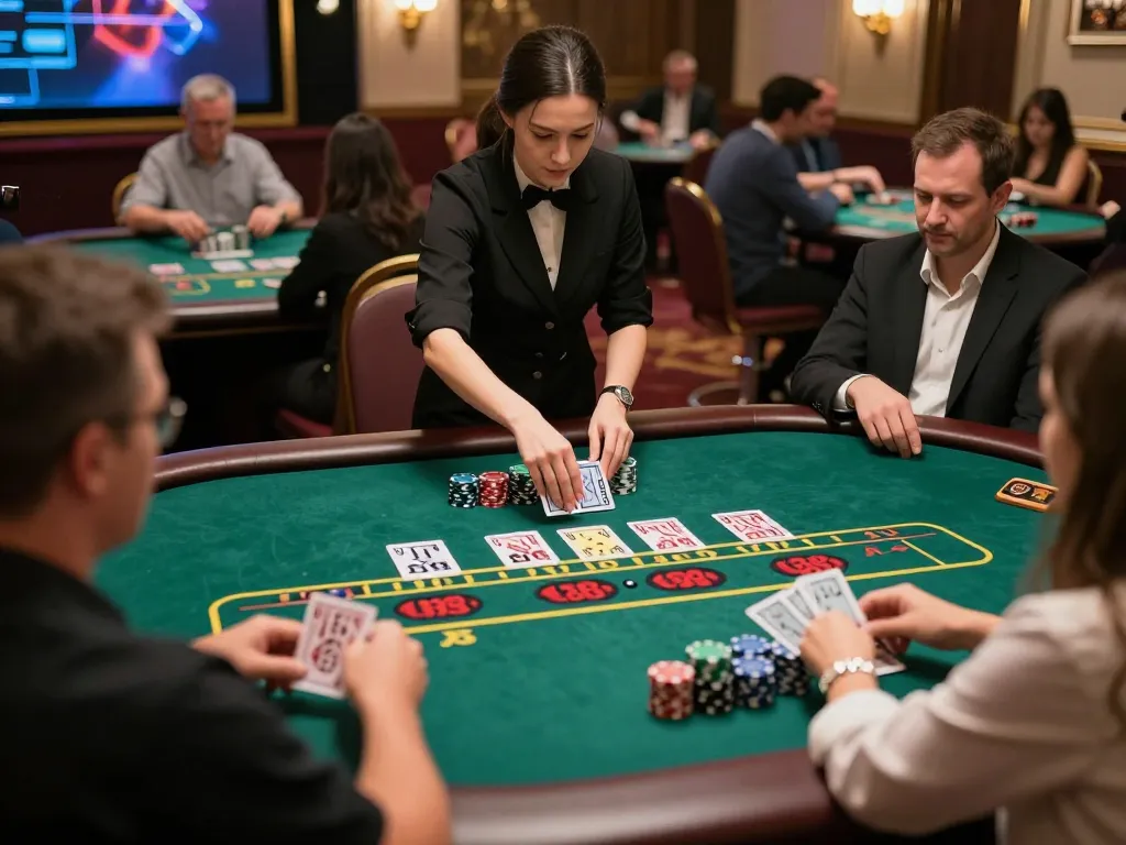nk88 players placing strategic bets at a live baccarat game, showcasing elite casino gaming experience.