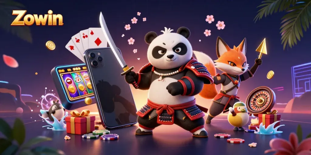 Engage with Zowin's vibrant panda samurai and magical companions in an exciting casino environment