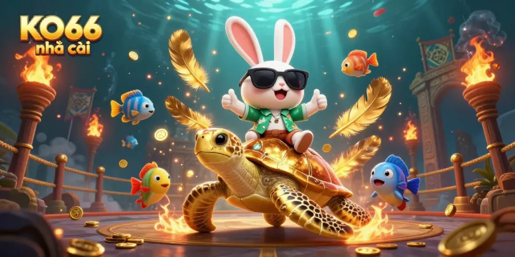 Experience the excitement at KO66 nhà cái with vibrant gambling elements in a 3D underwater scene.