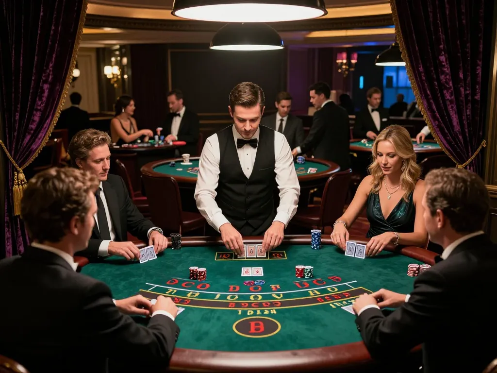 Players engaged in an exciting blackjack game at XX88 casino, showcasing high-stakes betting action and a luxurious atmosphere.