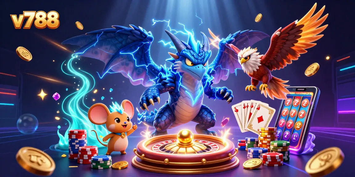 Experience the thrill of v788 with a dynamic casino scene showcasing vibrant characters and gaming elements.