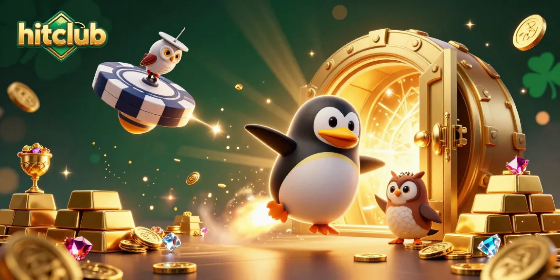Experience the excitement of hitclub as the golden penguin rockets toward a casino space station surrounded by treasures.
