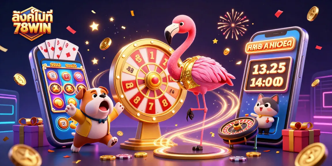 Spin and win with the vibrant 3D cartoon illustration at ลิงก์ไปที่ 78WIN showcasing the excitement of online casinos.