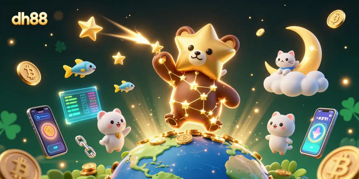 Experience thrilling gameplay at dh88 with vibrant crypto-themed 3D illustration showcasing exciting casino elements.