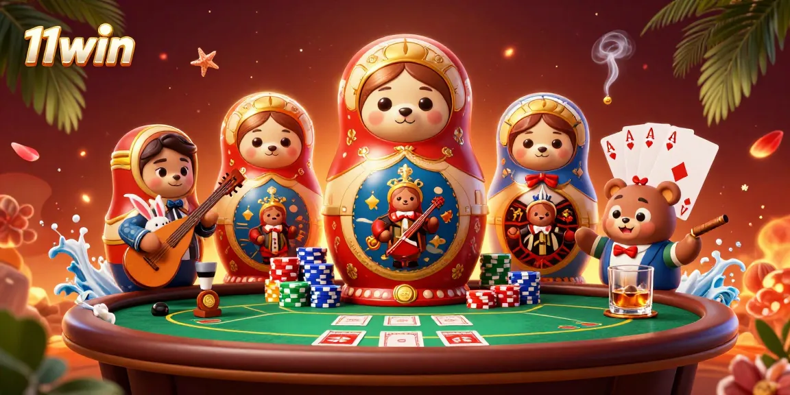 Engage with the vibrant world of 11win featuring a lively casino scene packed with colorful characters.