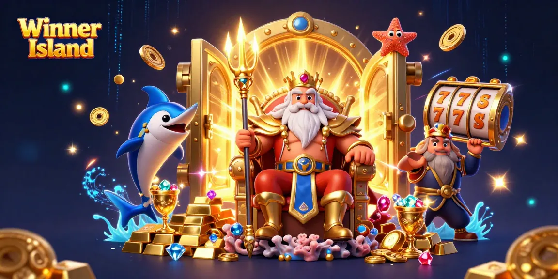 Experience the thrill of winning at Winner Island Casino with vibrant treasures and animated characters ready to play.