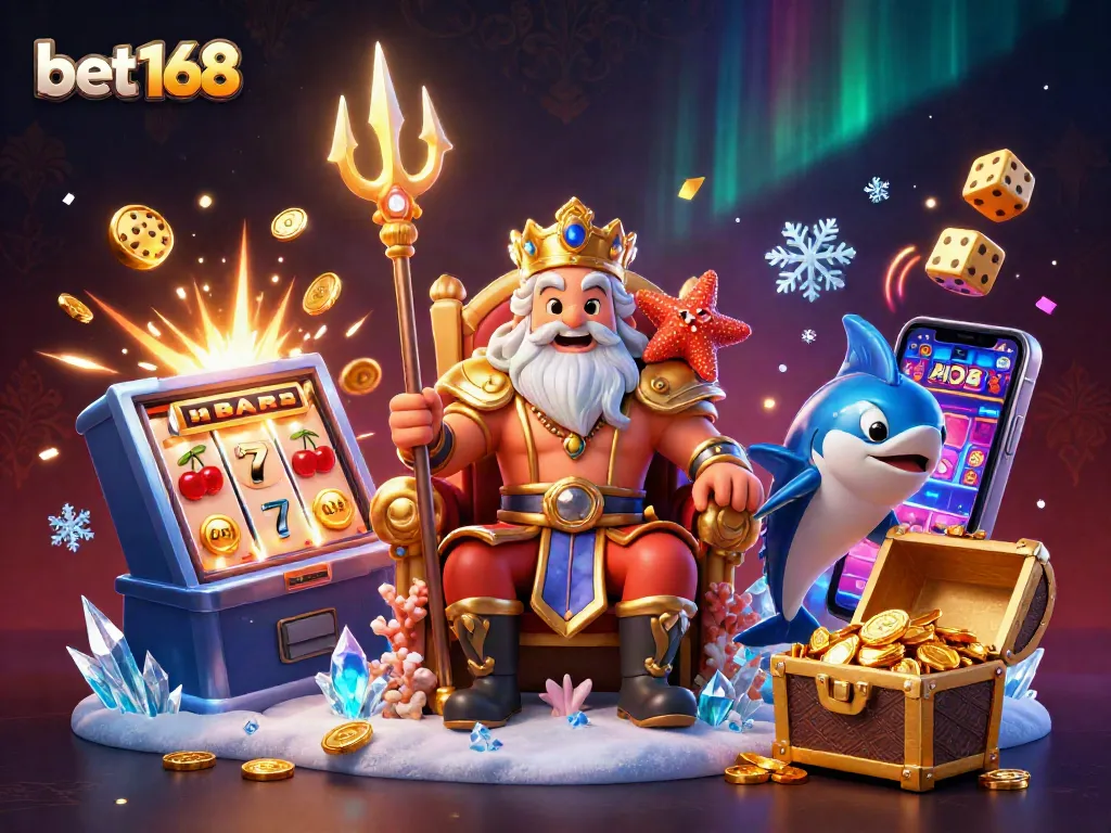 Bet168 casino gaming visual with jackpot effects, vibrant colors, and dynamic characters.