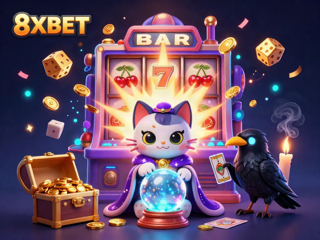 Engage in thrilling gaming with 8XBET's jackpot explosion and vibrant casino elements.