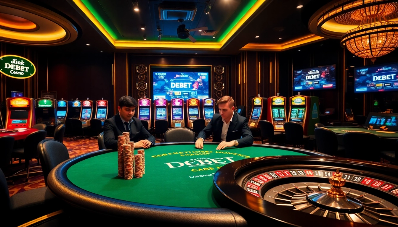 Experience the thrill of casino gambling at link DEBET with poker tables and vibrant slot machines.