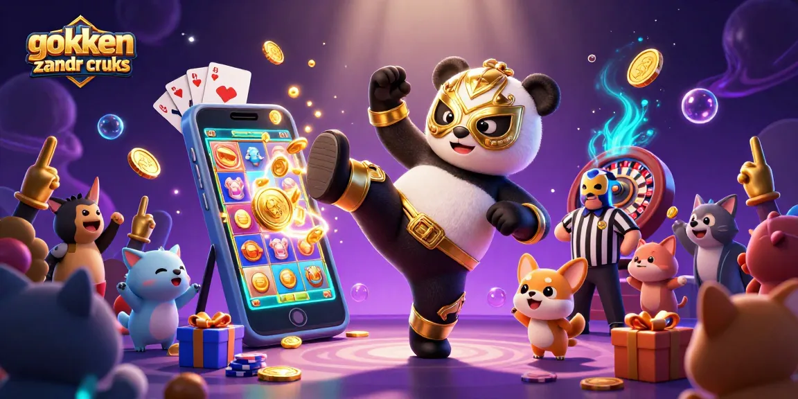 Experience gokken zonder cruks with a lively panda wrestler and exciting casino elements in a colorful 3D scene.