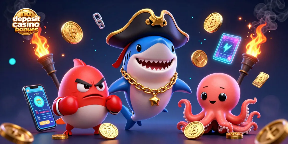 Engage with no deposit casino bonuses in a vibrant 3D illustration with exciting characters and elements.