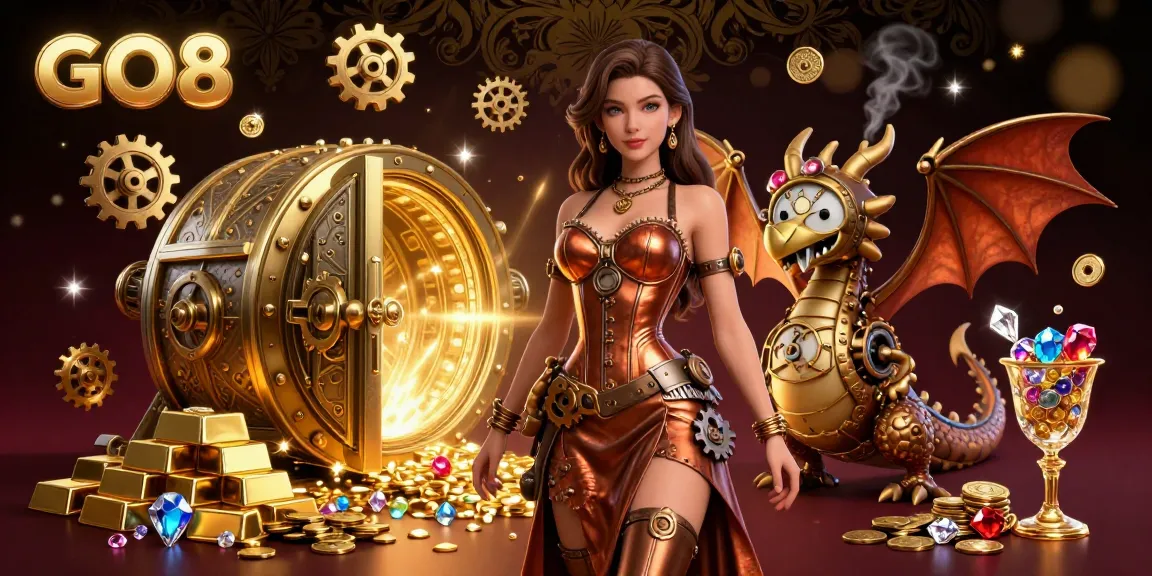 Engage in thrilling casino adventures at GO8 with a steampunk-themed treasure vault bursting with jewels.
