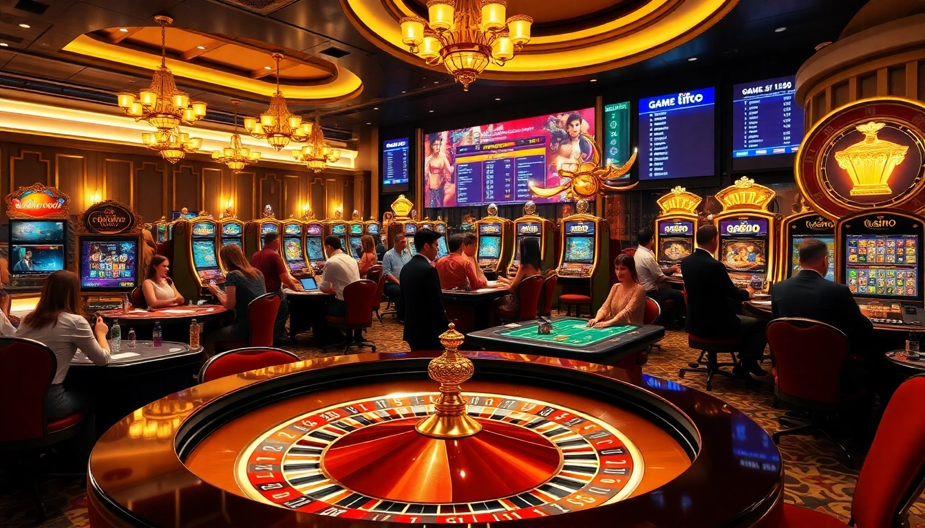 Players enjoying thrilling game u888 at a luxurious casino with roulette and slots.