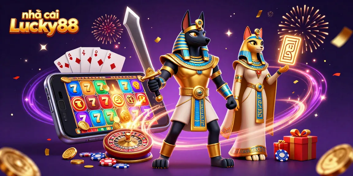 Spin the reels at nhà cái Lucky88, experiencing vibrant Egyptian-themed casino gaming.