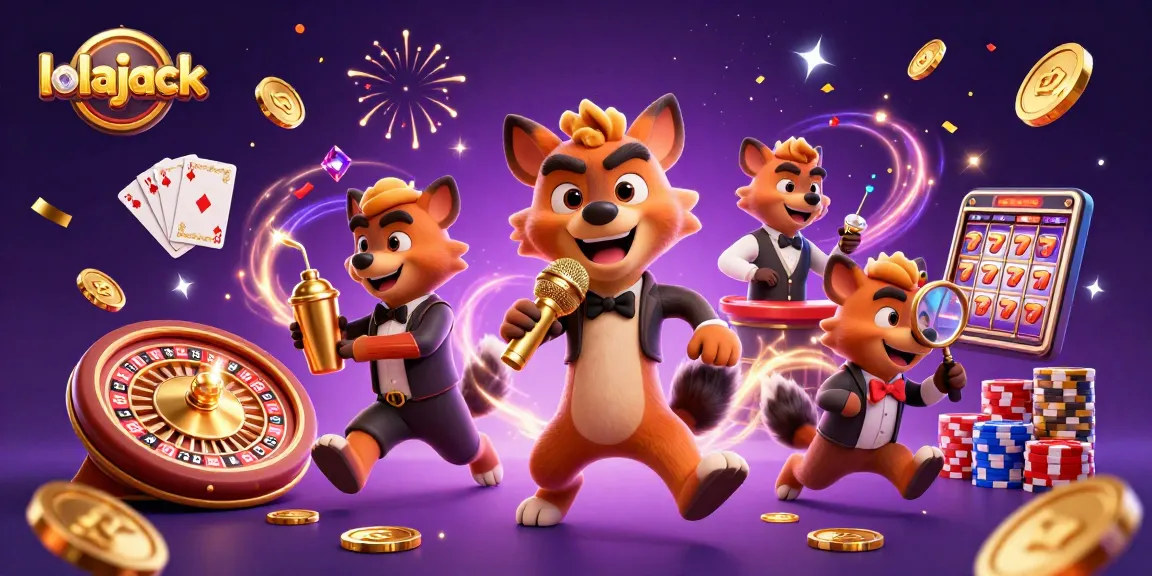 Experience the comedy casino scene at lolajack with hyenas, gold coins, and lively slot action.