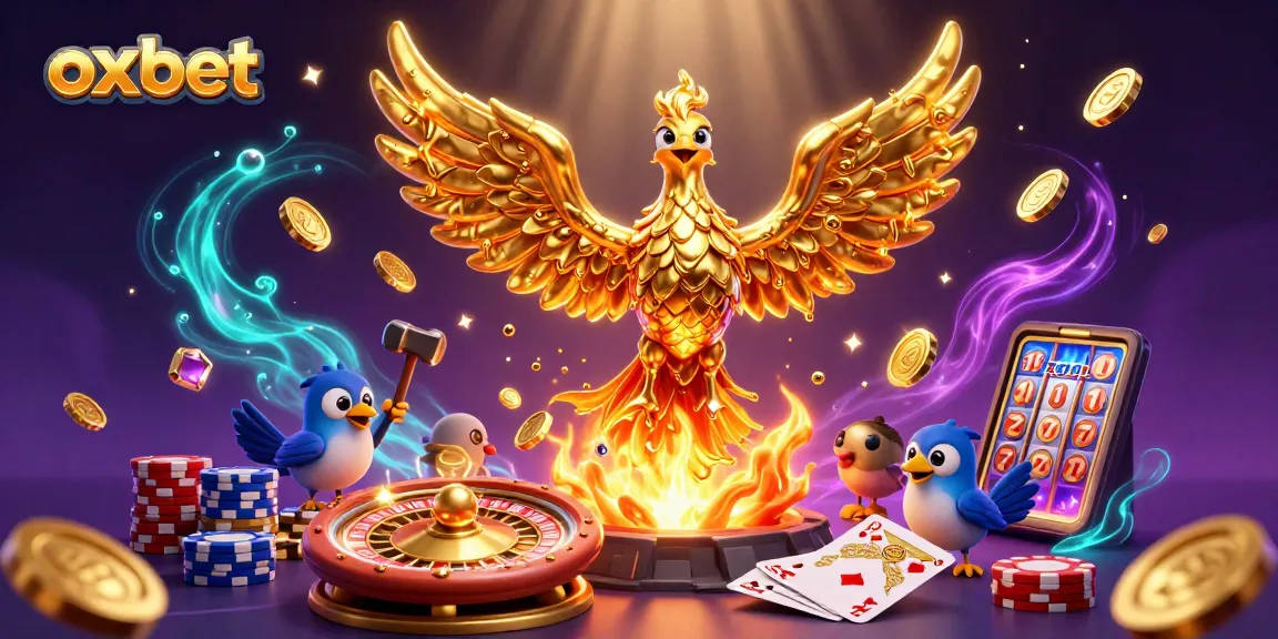 Experience thrilling gameplay with OXBET, featuring a golden phoenix and vibrant casino elements.