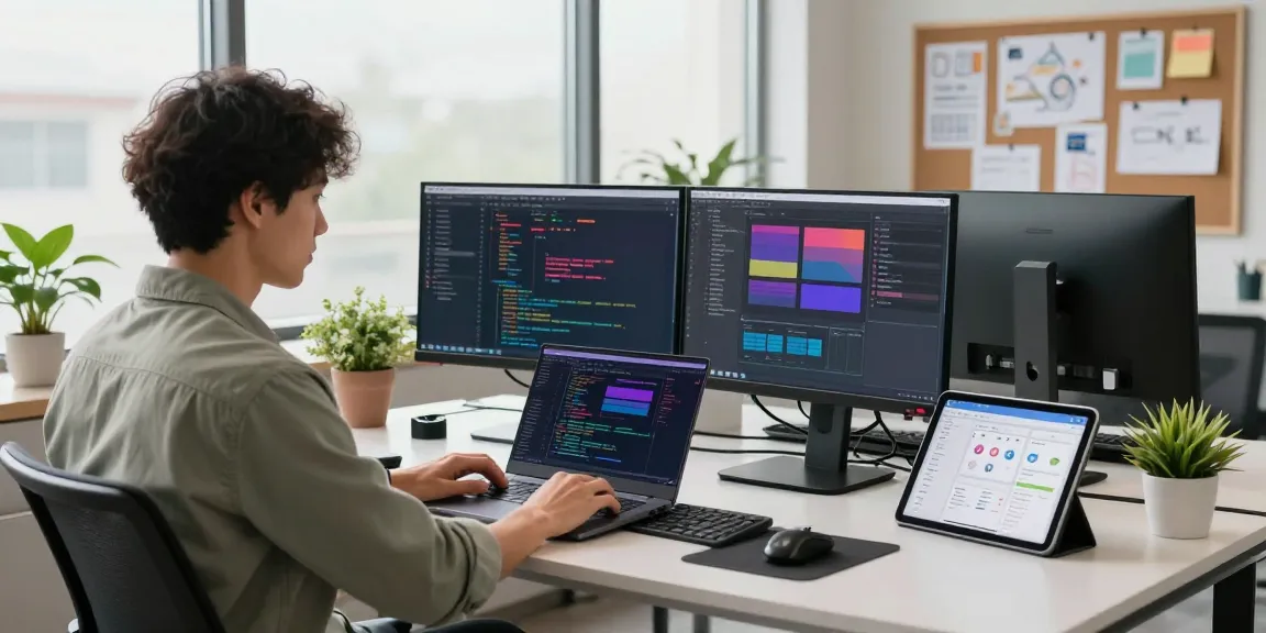 Engineer coding in a modern workspace highlighting WPS Official Website's tech environment.