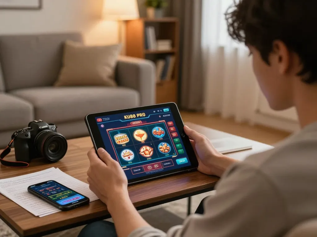 Engaging gameplay on KU88 PRO app showcasing online casino options in a cozy living room.
