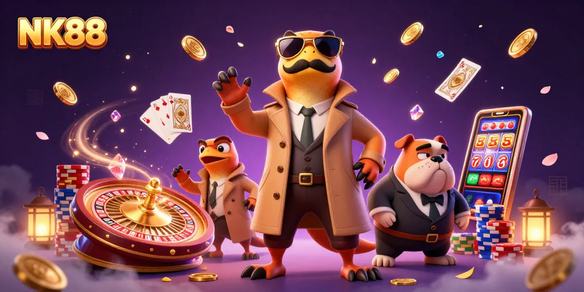 Witness NK88's captivating scene in a VIP casino with playful raptors and sparkling gems.