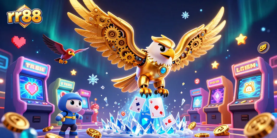 Experience exciting gameplay at rr88 with a vivid illustration of a cybernetic eagle and casino elements.