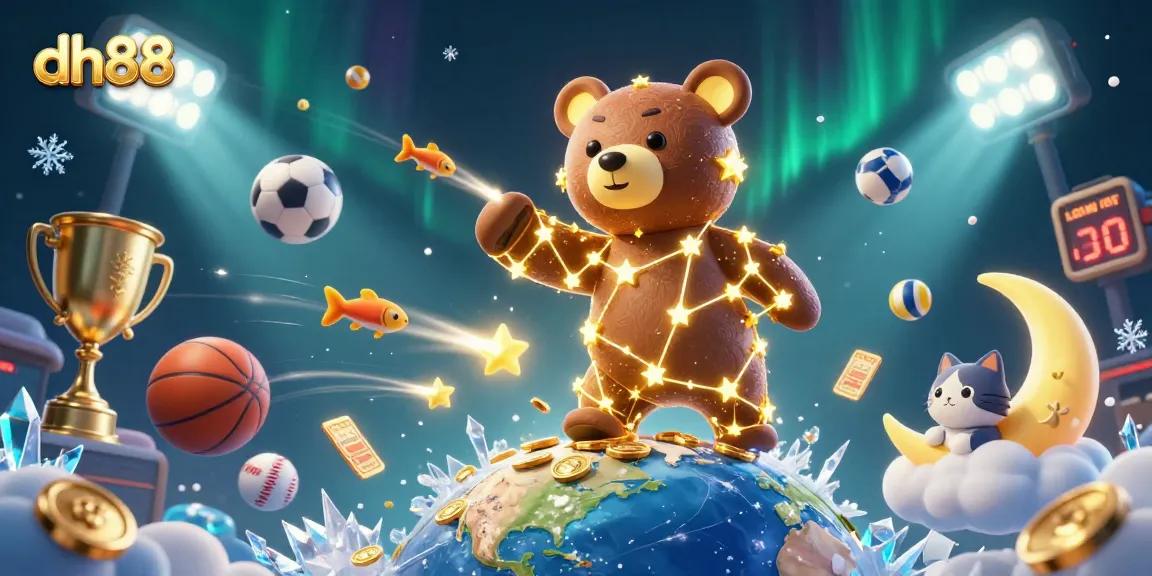 Experience the excitement of dh88 as celestial characters interact with vibrant casino elements while scooping coins.