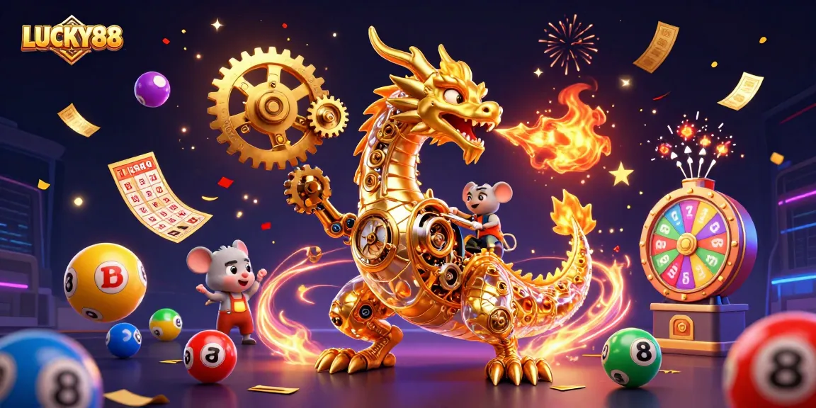 Engage with the thrilling LUCKY88 experience as the golden dragon brews excitement amidst gambling fun.