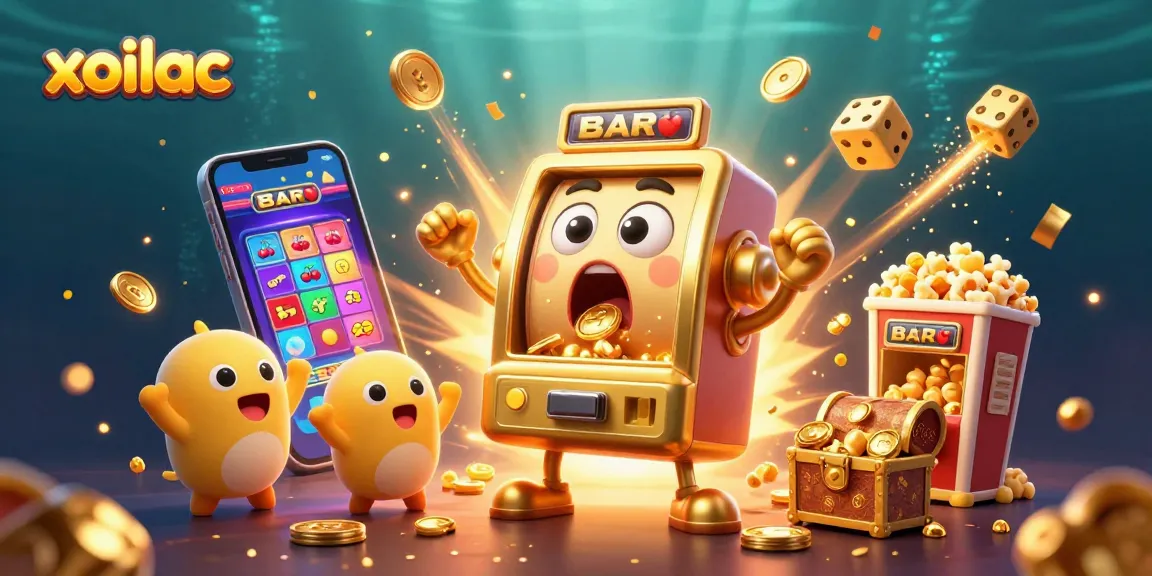 Experience exciting wins with xoilac as the golden slot machine celebrates a big jackpot.