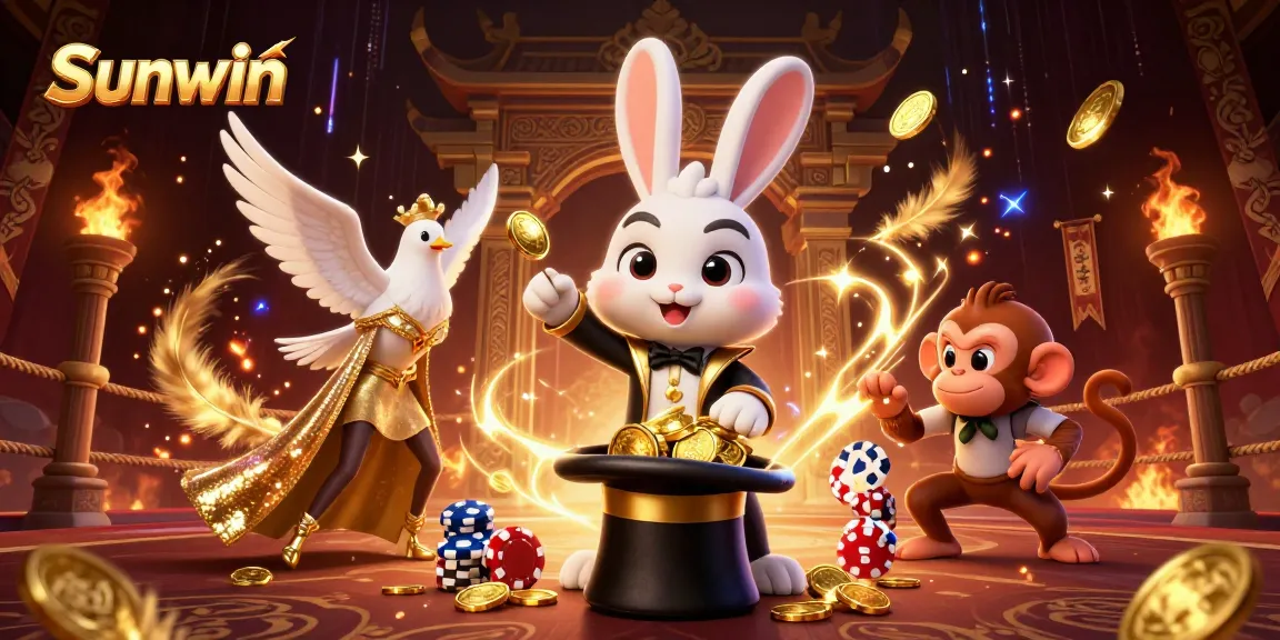 Engage with the vibrant world of Sunwin as a magician rabbit reveals golden treasures in a dynamic online casino scene.