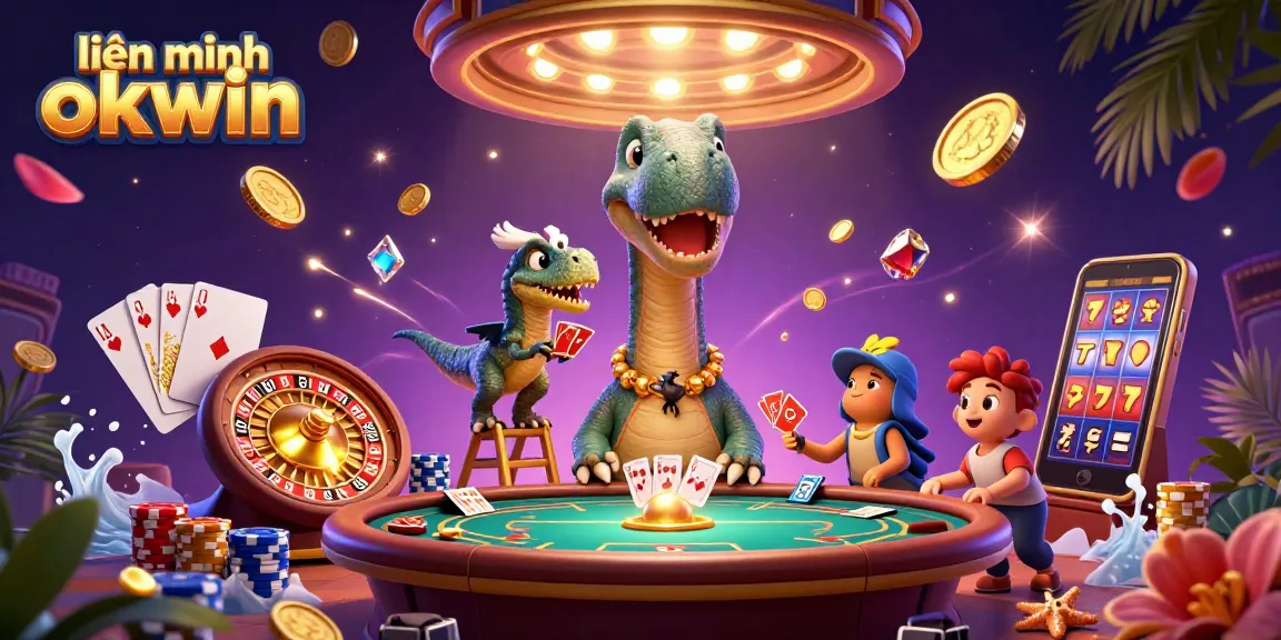 Experience thrilling gaming moments with liên minh okwin as the brontosaurus towers over dynamic casino elements.