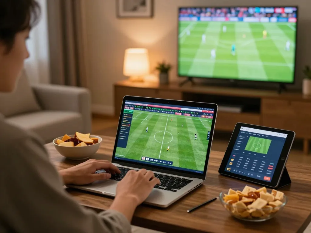 Socolive user betting on football matches while enjoying snacks at home