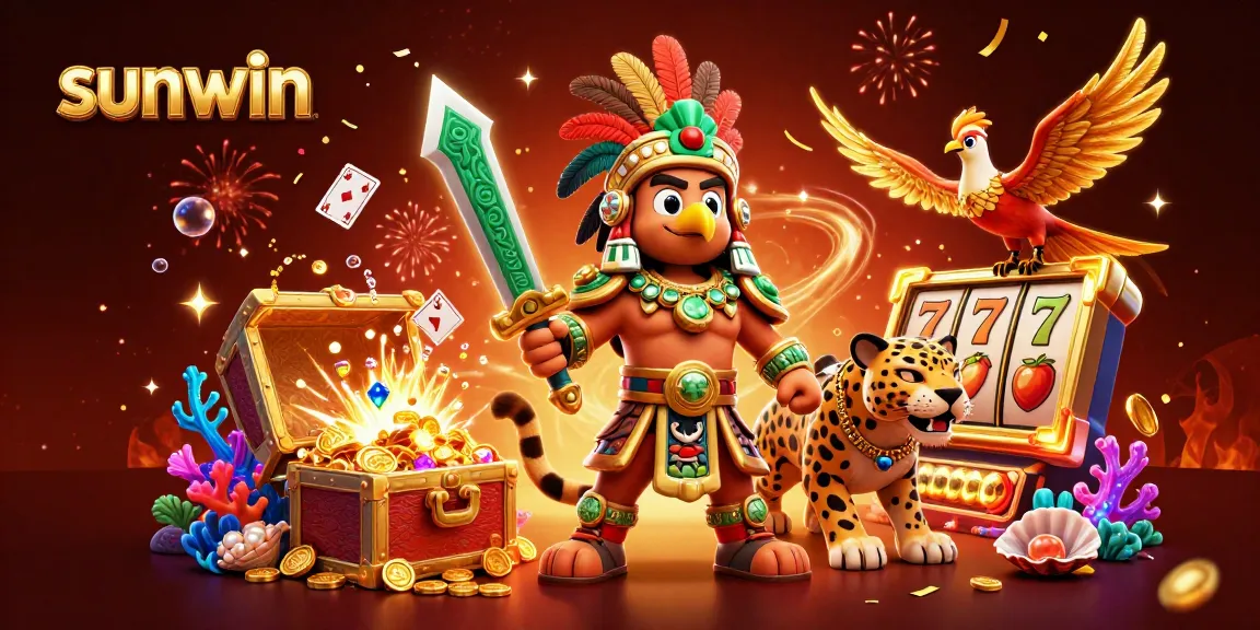 Join sunwin's exciting gameplay with Aztec warriors amidst treasures and vibrant casino elements.