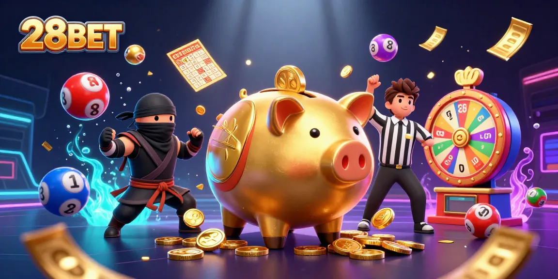 Engage with 28BET's vibrant gaming atmosphere featuring a dynamic illustration of characters interacting with casino elements.