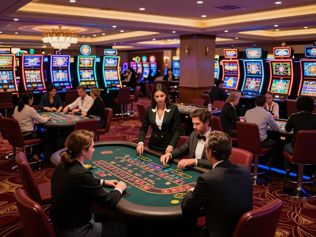 Players engaging at roulette and blackjack tables in a vibrant casino atmosphere, highlighting https://hitclub.sarl/ gaming experience.