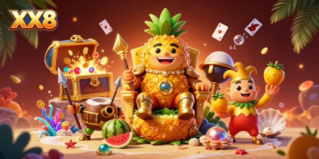 Experience thrilling gaming at XX8 Casino with a lively scene of colorful characters and exciting games.