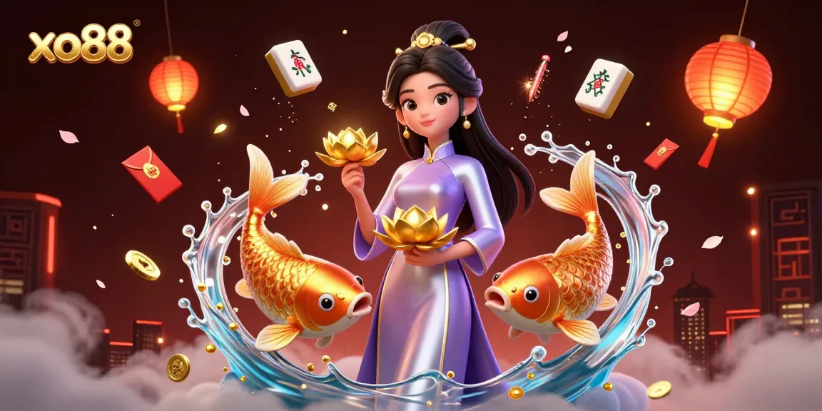 Experience thrilling moments at xo88 with an elegant Asian woman in a casino scene full of vibrant elements.