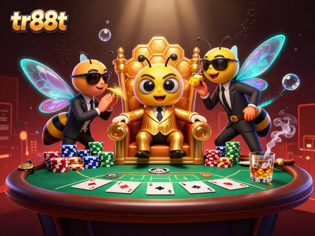 Experience excitement with tr88t, where a mob boss bee presides over poker night in a vibrant casino setting.