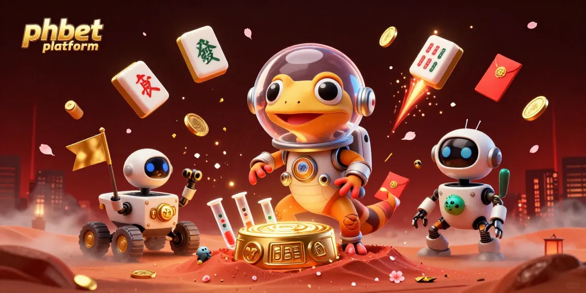 Engage with the phbet platform in a vibrant casino atmosphere featuring an adventurous Martian gecko and dynamic gaming elements.