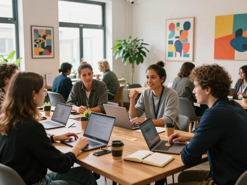 Bloeiend netwerkevenement dat bedrijven in Utrecht toont met diverse ondernemers die samenwerken.