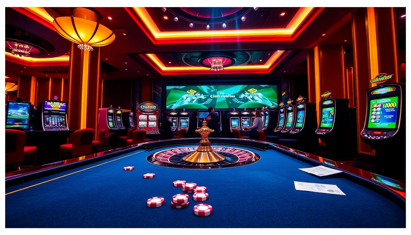 Engaging online gambling scene at https://78win.dental/ with roulette, slot machines, and poker elements.
