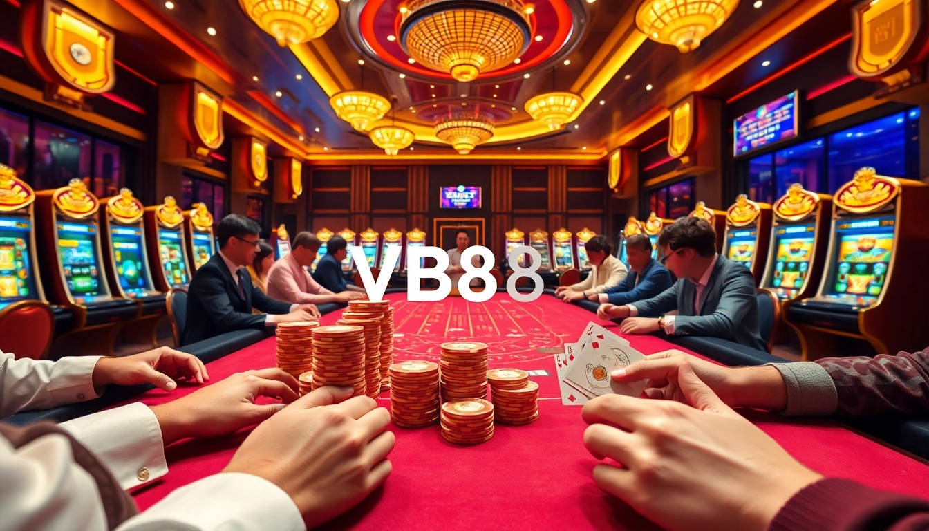 Experience the thrill of VB888 at an upscale baccarat table in a luxurious casino.