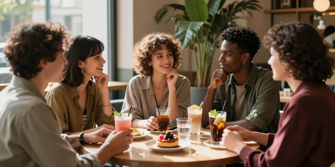 Engaging social scene at a café highlighting interactions from f168 com dating platform.
