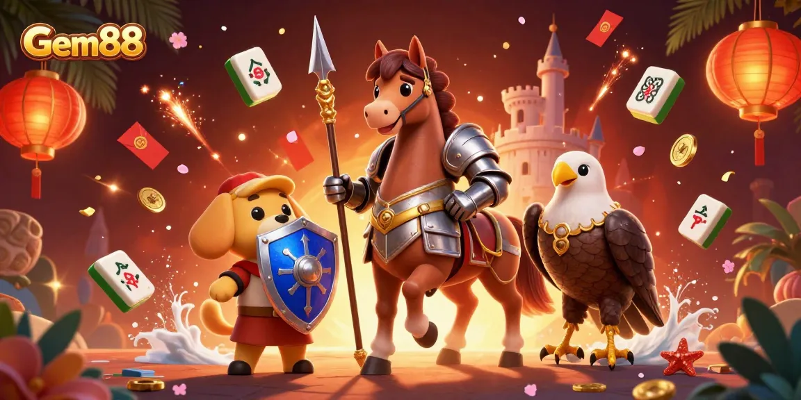 Engage in thrilling gaming strategies with Gem88 as majestic characters illuminate the casino scene.